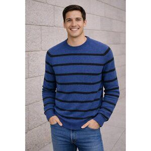 Express 100% Lambswool  Crew Neck Striped Sweater Mens XL Blue Black